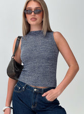 Get It Together High Neck Top Blue Marle