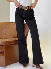 Maple Mid Rise Flare Washed Black