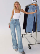 Florida Keys Mid Rise Straight Leg Cuffed Jeans Light Blue Wash