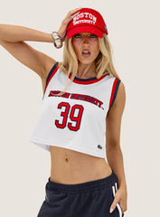 BU Cropped Basketball Jersey Tank White