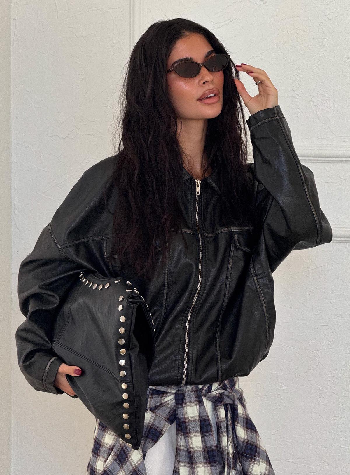 Tanza Faux Leather Jacket Washed Black