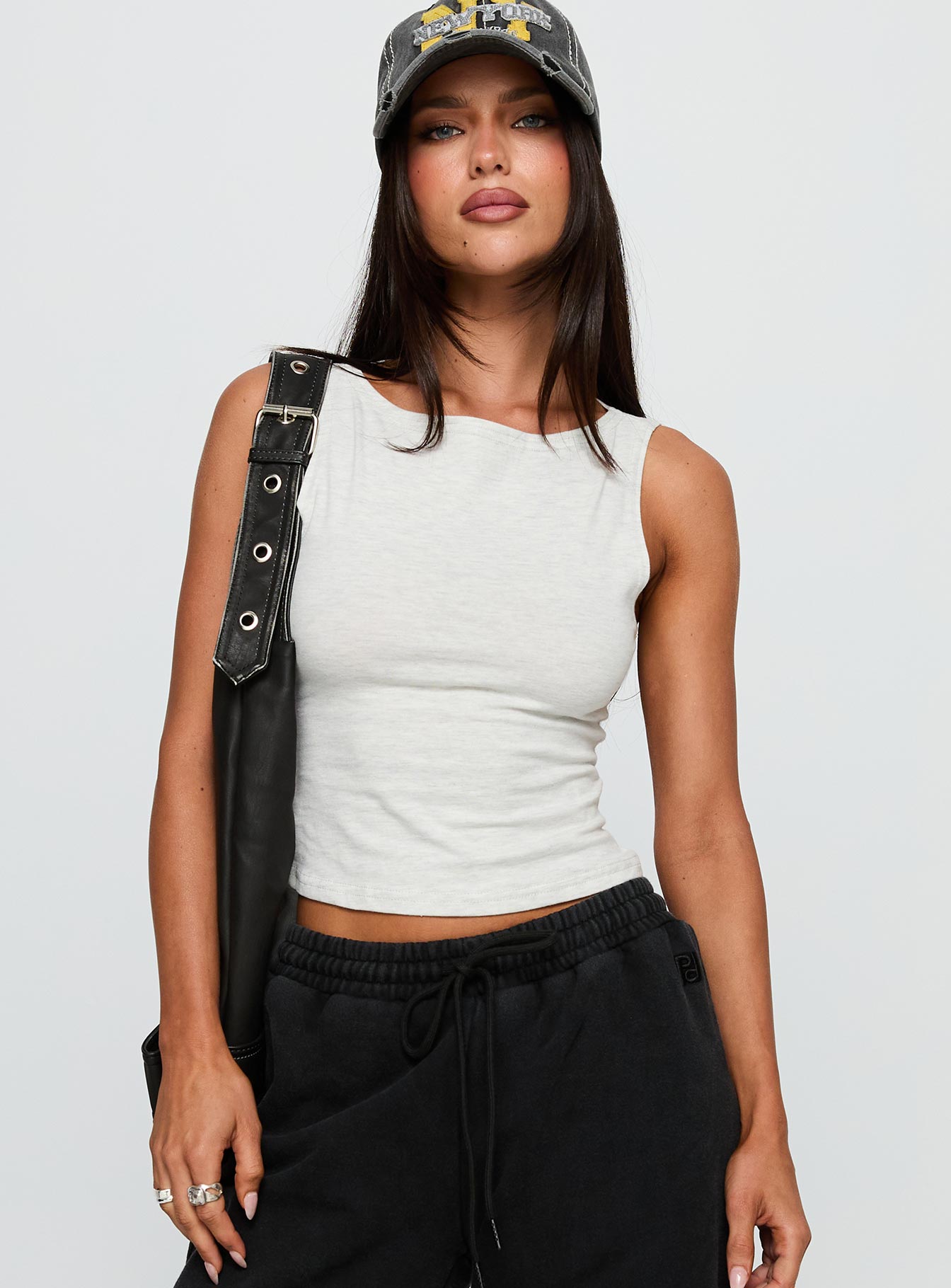 Bleeker High Neck Top Grey Marle