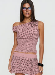 Ready To Party Off Shoulder Top Pink / Black Polka