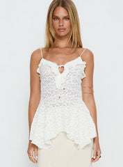 Medinilla Ruffle Tie Front Top White Lace