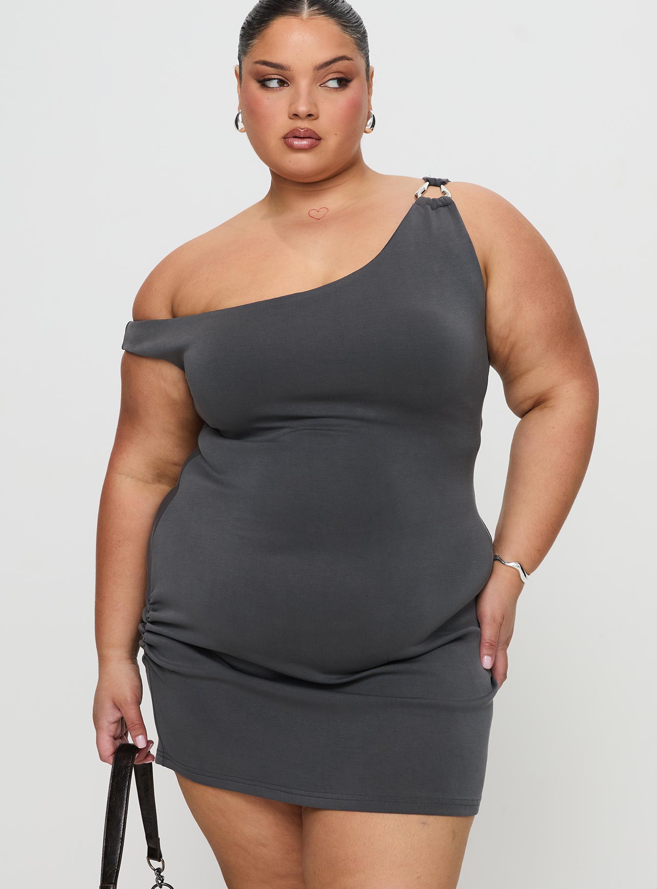 True Desires One Shoulder Mini Dress Grey