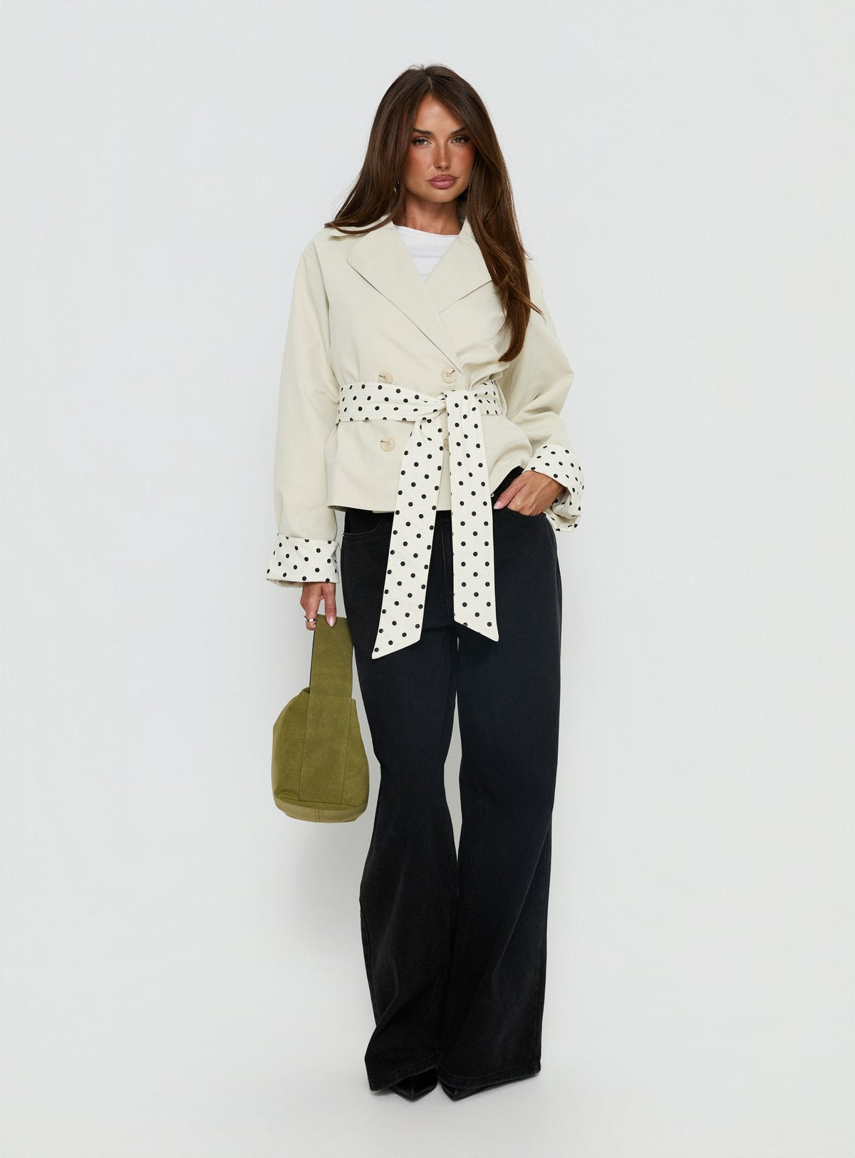Meriana Cropped Trench Beige Polka Dot