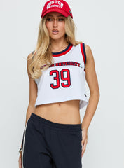 BU Cropped Basketball Jersey Tank White