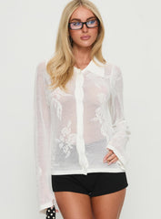 Marcita Floral Knit Longline Shirt White