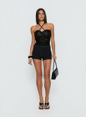 Edana Ruched Sequin Bodysuit Black