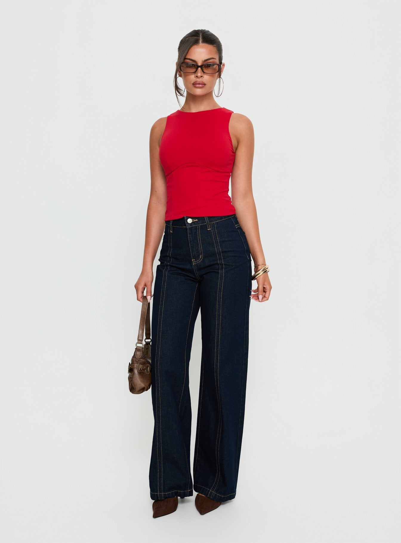Georgetta Bust Detail Cami Top Red