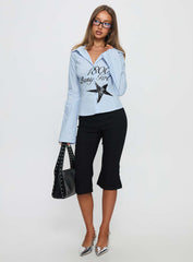 Busy Girl Long Sleeve Collared Top Blue Stripe