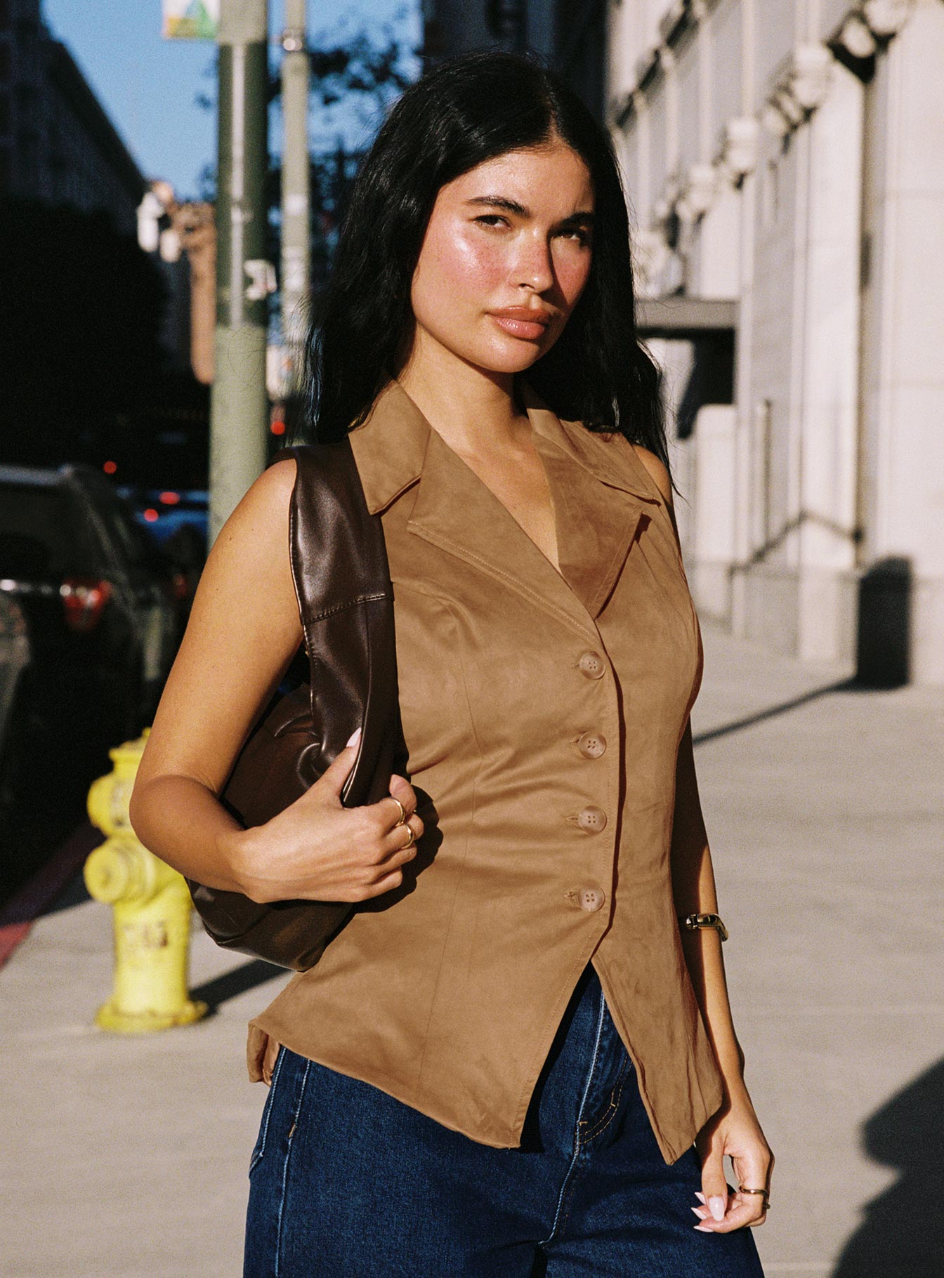 Oh So Retro Faux Suede Vest Beige