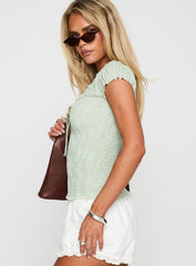 Coast To Coast Shirred Top Sage Check