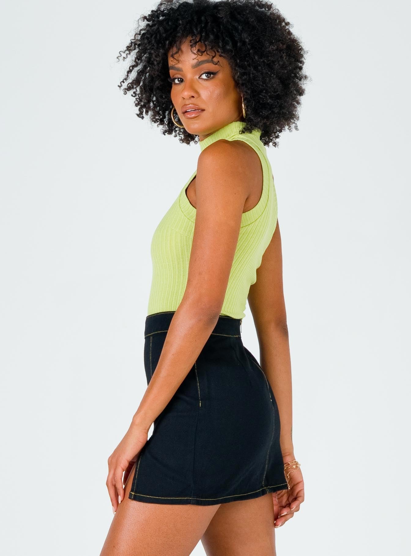 The Lola Mini Skirt Contrast Stitching Black