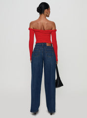 Naylor Rip Mid Rise Wide Leg Jeans Dark Blue Wash