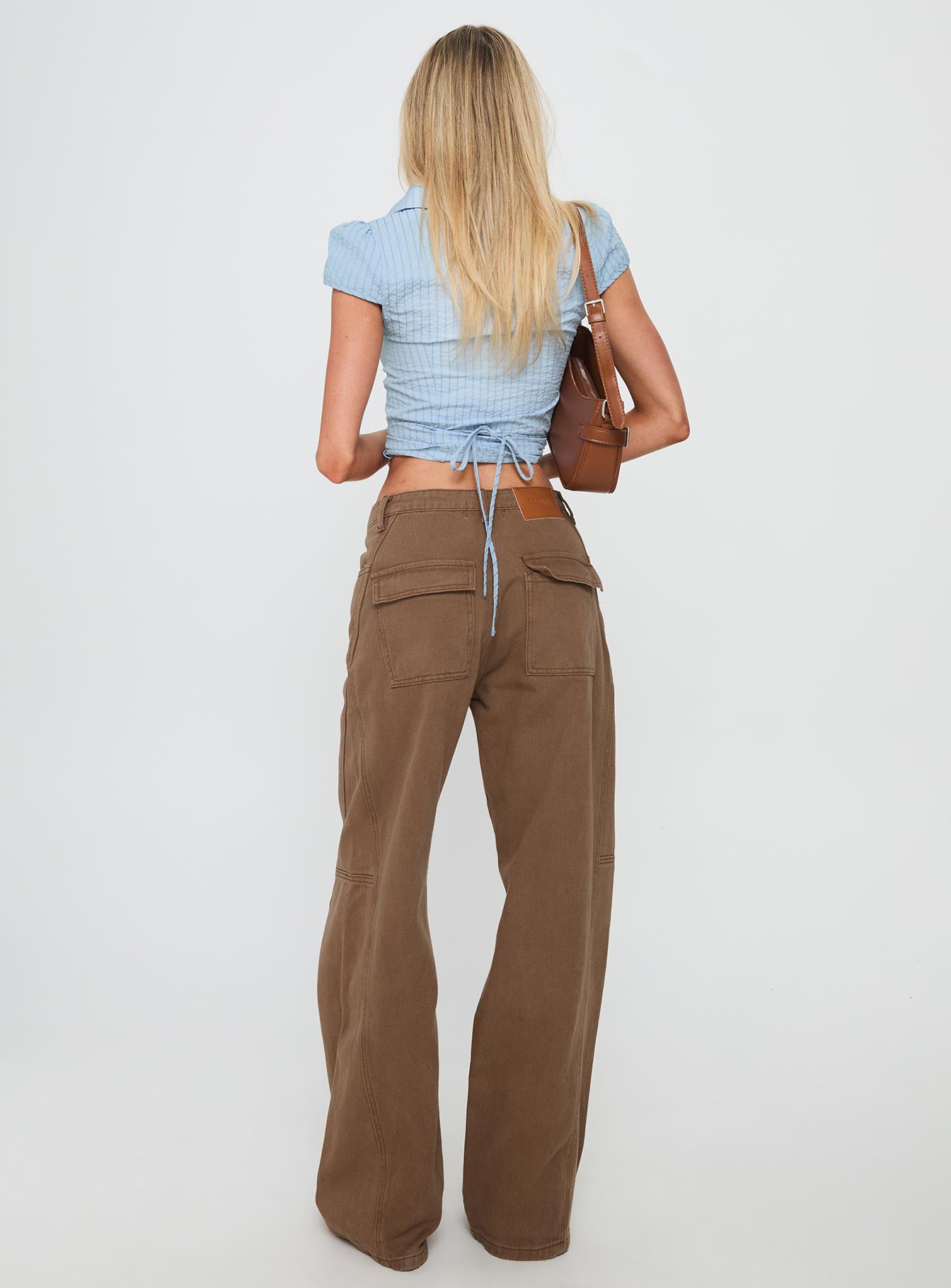 Bruiser Tie Waist Mid Rise Wide Leg Jeans Brown