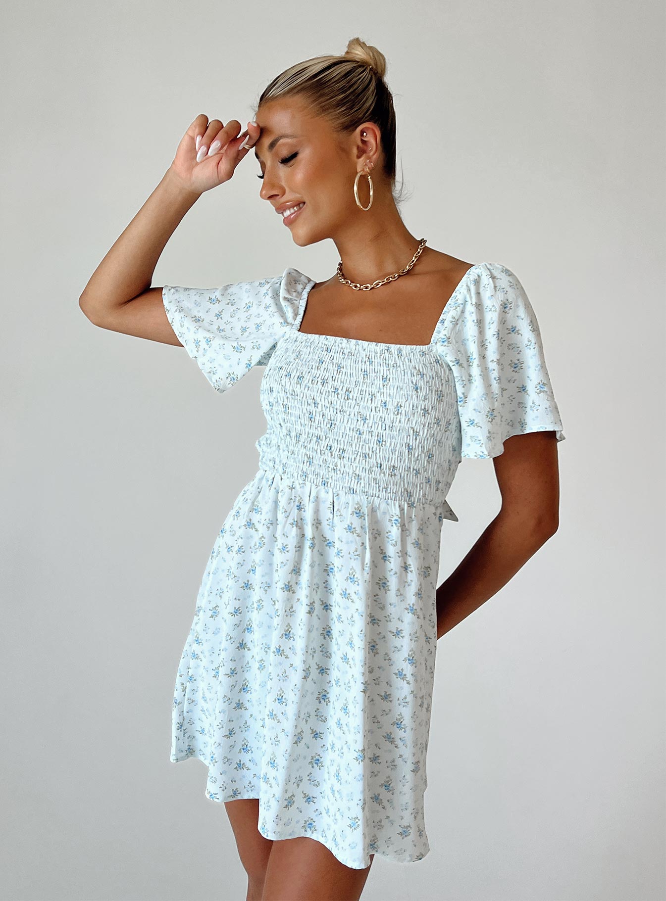 Summer Nights Mini Dress Blue Floral