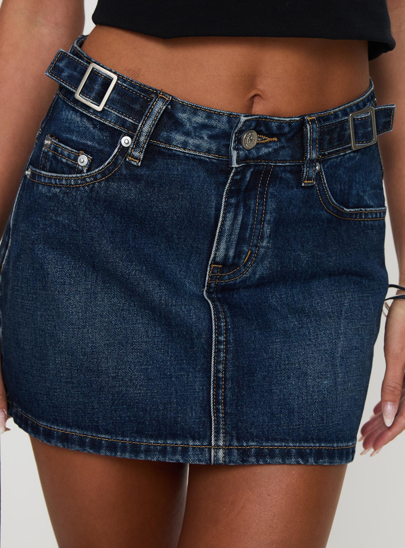 Monti Buckle Denim Mini Skirt Mid Blue