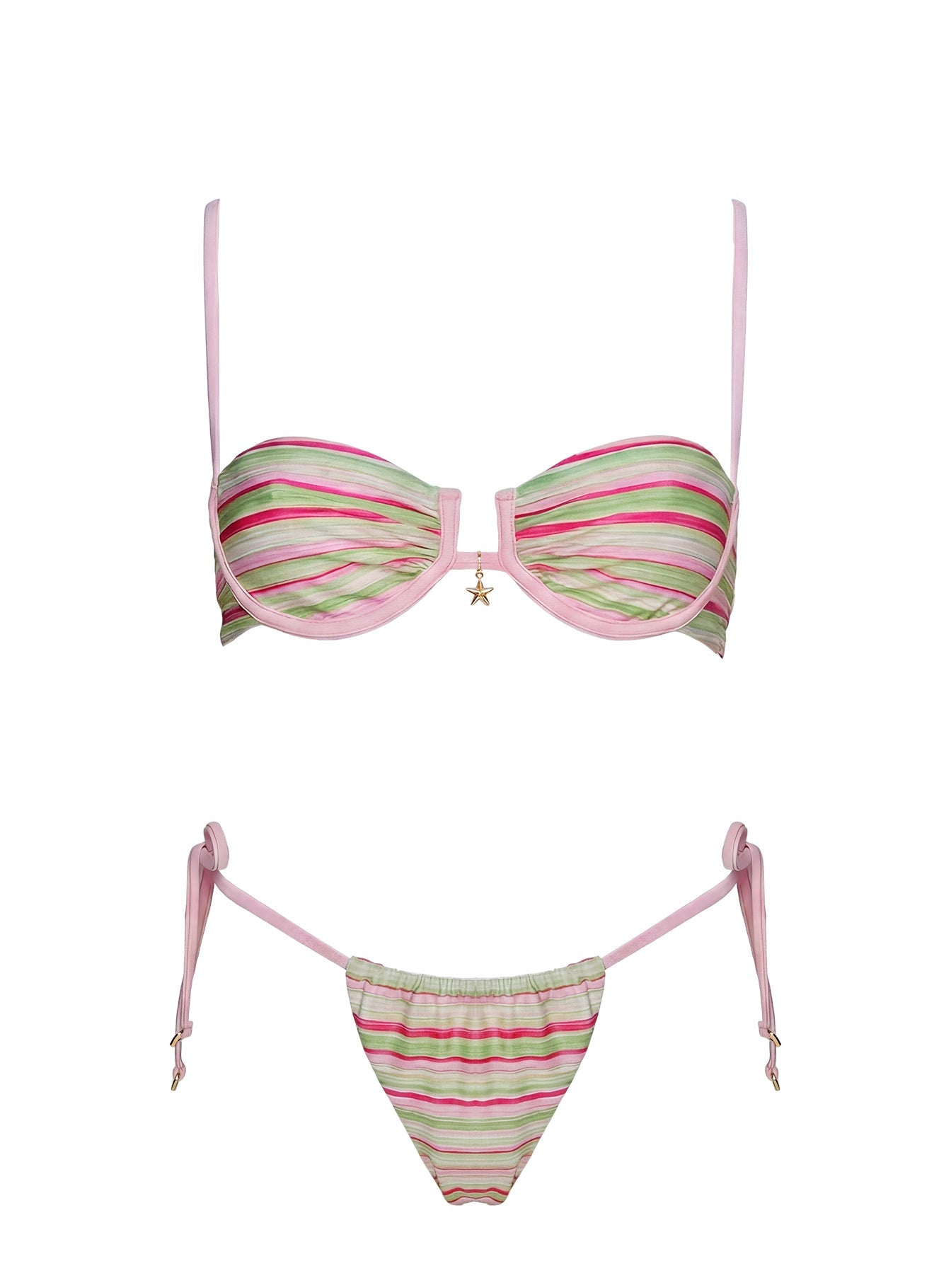 Jenner Tie Side Bikini Bottoms Green / Pink Stripe