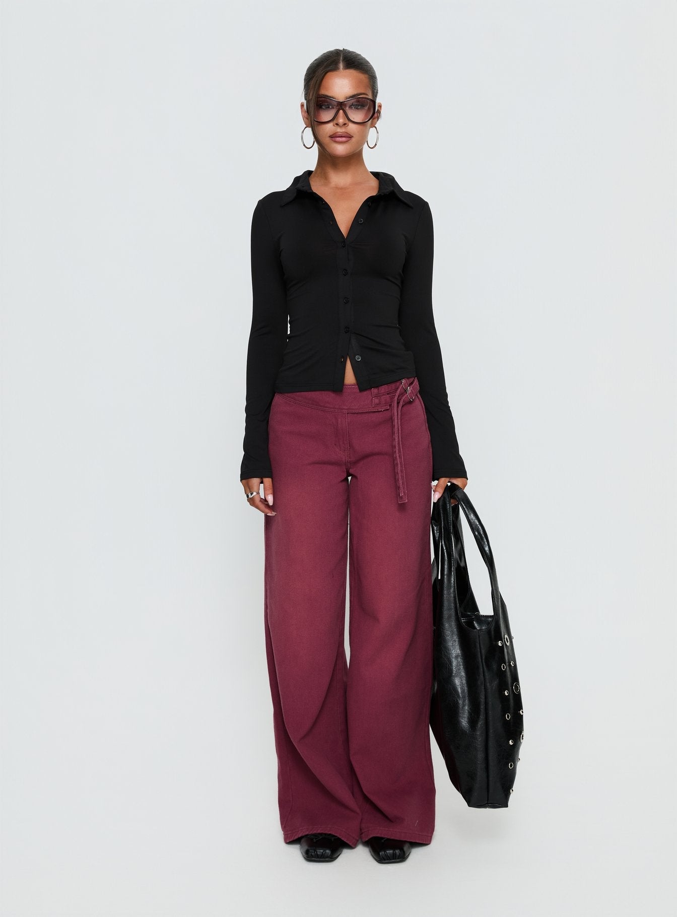 Solina Long Sleeve Collared Top Black